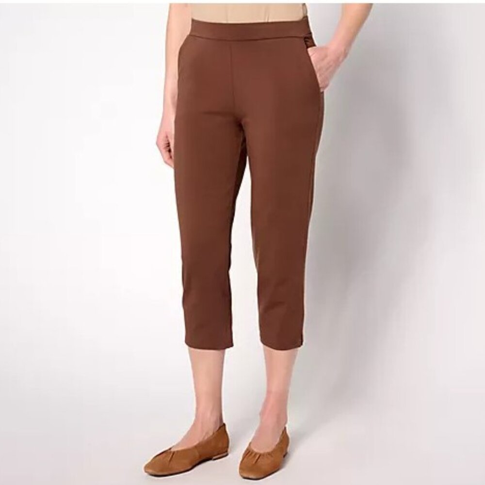 NEW Susan Graver Weekend Premium Stretch Pull-On Capri Leggings-Brown-Large